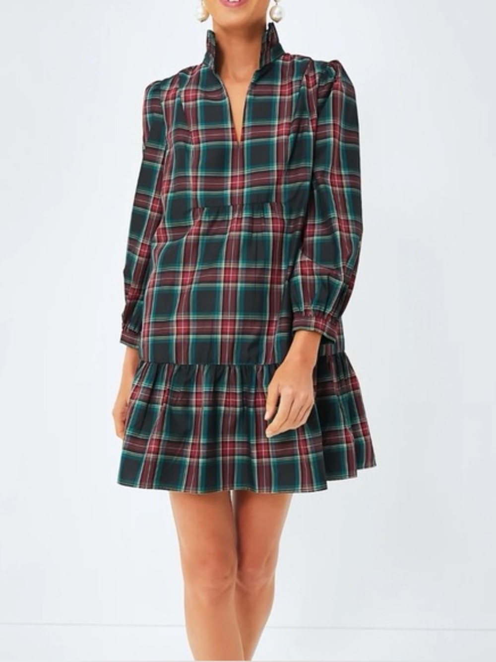 Tuckernuck Highland Tartan Plaid Ruffle Hem Long-Sleeve Mini Dress | S | holiday